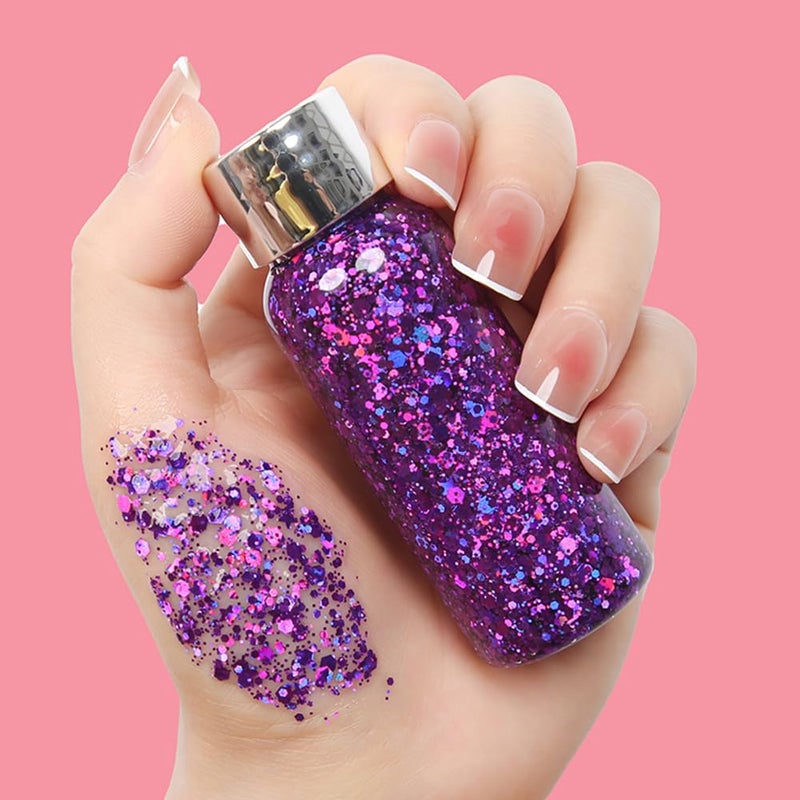 GL-Turelifes Body Glitter Gel, Mardi Gras Chunky Face Glitter Mermaid Sequins, Sparkly Hair Glitter,Singer Concert Festival Rave Accessories, Halloween Body Painting (#06 Violet) - Image 3